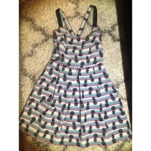 Midi Skater Dress - Cross-back Pineapple Print
